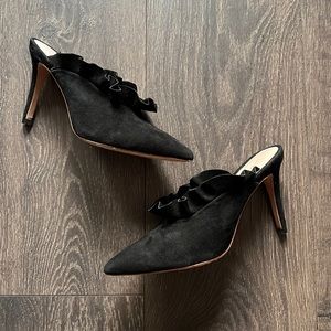 Loeffler Randall Black Suede Ruffle Mule Heels